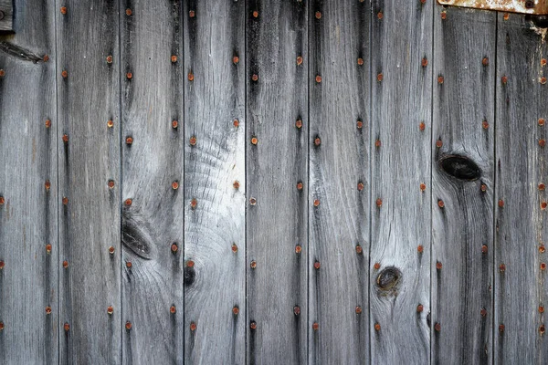 Fond Bois Gris Altéré Est Recouvert Clous Rouillés — Photo