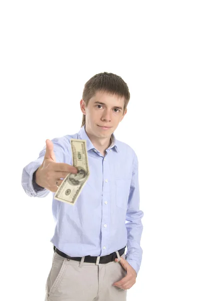 Businessman gives money — Stock Photo, Image