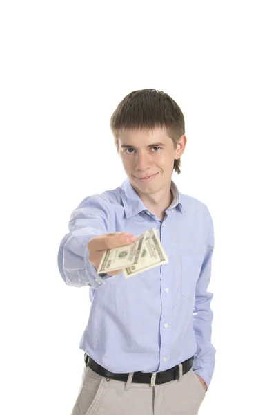 Businessman gives money — Stock Photo, Image