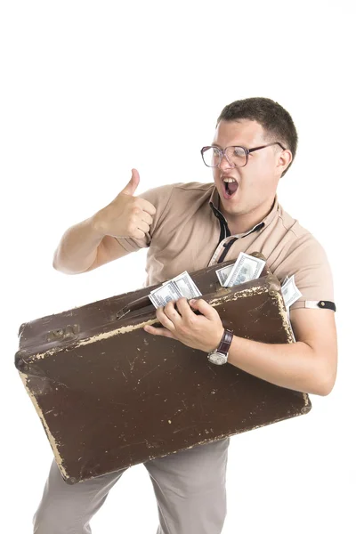 A man with a suitcase full of money — Stock Photo, Image