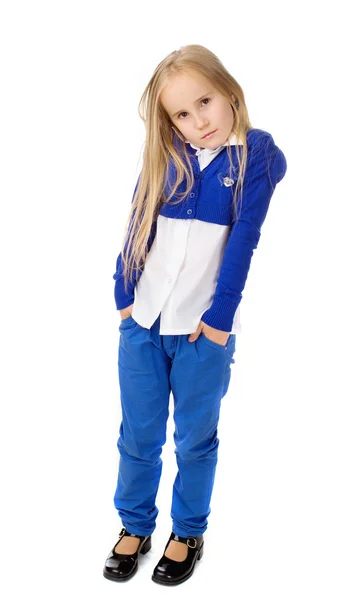 Flicka i blå kostym — Stockfoto