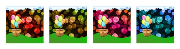 Caixa de presente no fundo colorido com balões — Fotografia de Stock