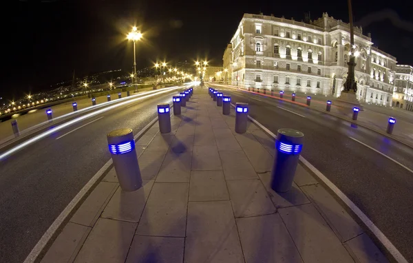 Night view of empty "Piazza Unità" — Stock Photo, Image