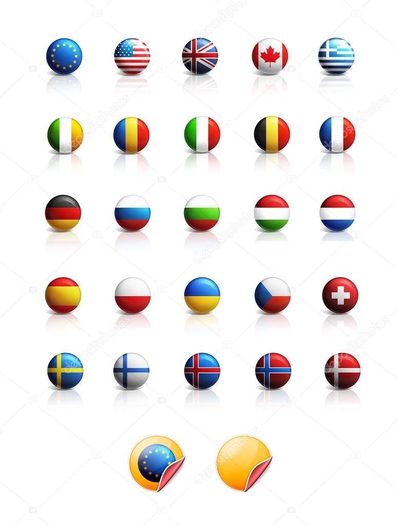 Set of glossy national flags icons