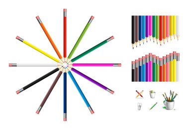 renkli kalemler ve çizim araçları kümesi