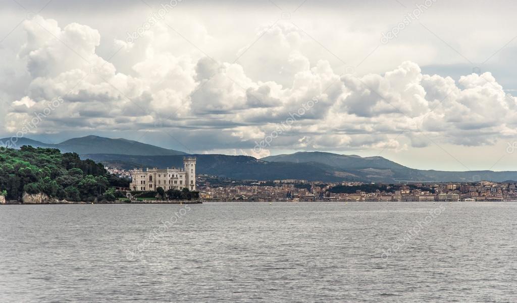 Miramare Castle from the sea, Trieste. Italy