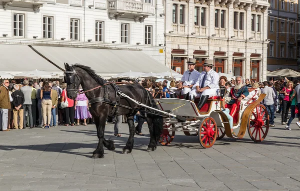 Vecchia carrozza durante una rievocazione storica a Trieste — Foto Stock