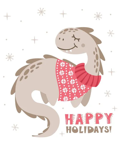 Dinosauro carino in un maglione di Natale — Vettoriale Stock
