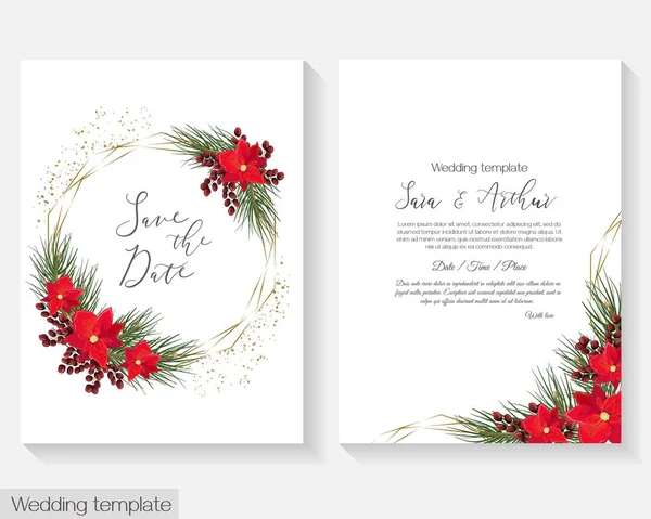 Plantilla vectorial para invitaciones a bodas o fiestas navideñas — Archivo Imágenes Vectoriales