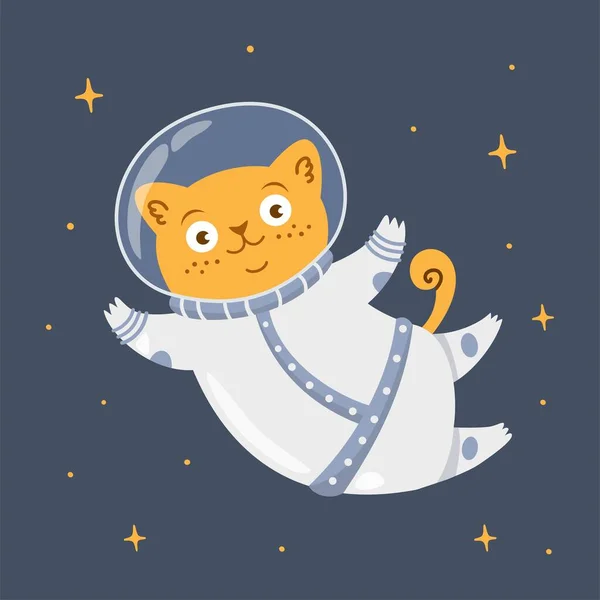 Astronauta gato vermelho segura a lua em suas mãos. — Vetor de Stock