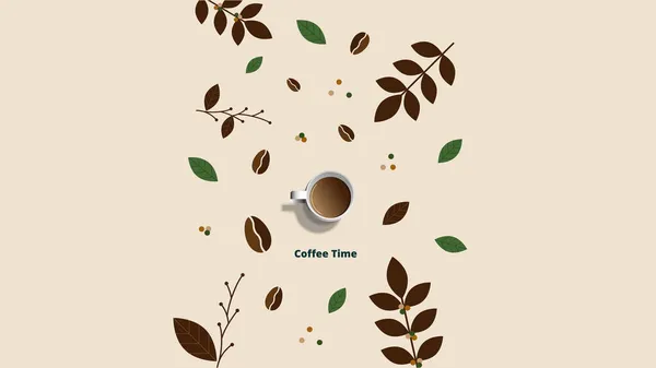 Biała Filiżanka Świeżej Kawy Dymem Parowym Wyizolowana Gałęziach Drzew Kawowych — Wektor stockowy
