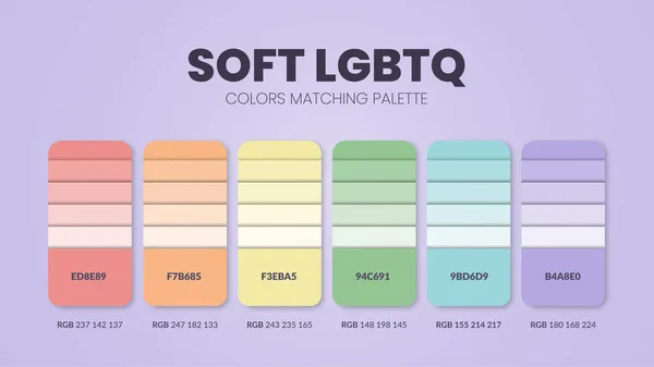 Lgbtq 프라이드 팔레트는 가이드이며 Rgb Hex 테이블 색조이다 무지개 디자인을 — 스톡 벡터