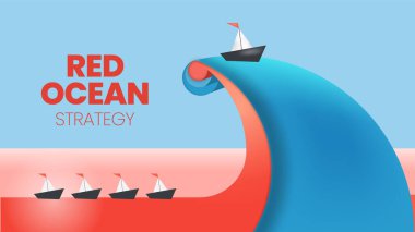 Kızıl okyanus strateji konsepti sunumu, niş pazarlamanın vektör bilgi unsurudur. Kızıl Deniz kanlı bir rekabete sahip ve öncü mavi tarafın daha fazla avantajı ve fırsatı var. 
