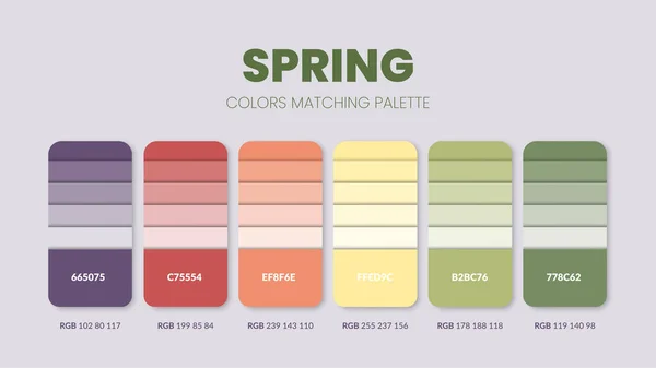 스프링 팔레트 Spring Color Palettes 트랜드 올해의 팔레트 가이드이며 Rgb — 스톡 벡터