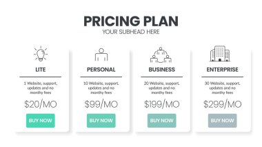 Modern creative pricing subscription plan table template with minimal line icon style. UI UX interface design elements. Infographic design element with option plans for website or presentation vector.