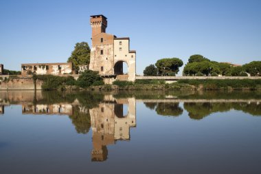 guelph kule ve Nehri boyunca ağaç görünümünü arno, pisa