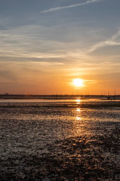 Solnedgång Vid Stranden Chalkwell Nära Southend Sea Essex England Storbritannien — Stockfoto