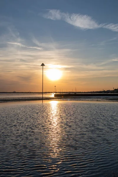 Solnedgång Vid Stranden Chalkwell Nära Southend Sea Essex England Storbritannien — Stockfoto