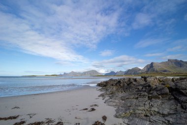 Yttersand Beach, Moskenesoy, Lofoten Adaları, Norveç kuzey ucunda yer alan
