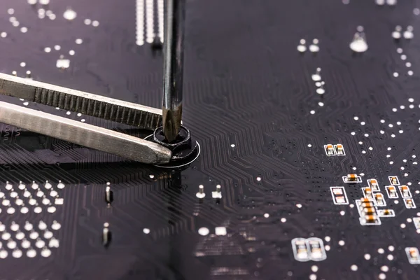 Reparatie Computeronderdelen Met Tools Close — Stockfoto