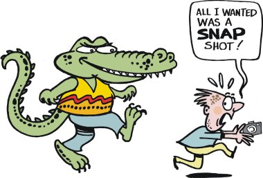 vektör karikatür bir timsah tarafından kovalanan olmak adam.