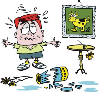 vektör karikatür çocuğun yanlışlıkla vazo kırma