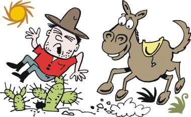 vektör karikatür attan düşen kovboy.