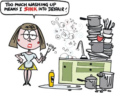 vektör karikatür bulaşık kadar sinirli ev kadını