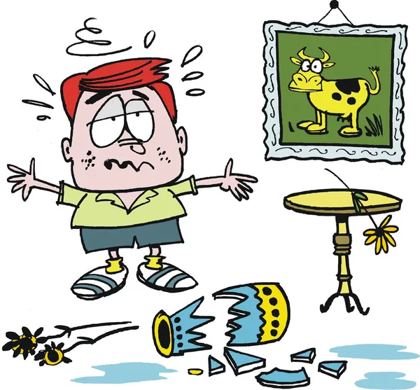 vektör karikatür çocuğun yanlışlıkla vazo kırma