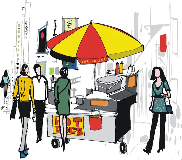 Εικονογράφηση φορέας αγορά τροφίμων και, πόλη της Νέας Υόρκης. — Διανυσματικό Αρχείο