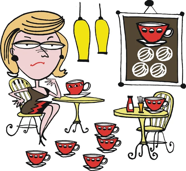 Desenhos animados vetoriais de mulher bebendo café . — Vetor de Stock