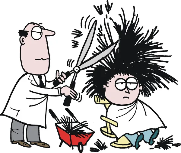 Kuaför makası kıllı müşteri kullanarak vektör karikatür