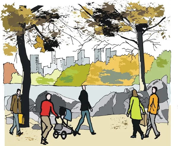 Ilustração vetorial de em Central Park, Nova York EUA — Vetor de Stock