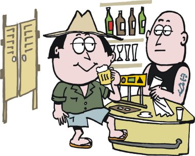 vektör karikatür insanın Avustralya outback barda bira içmek.