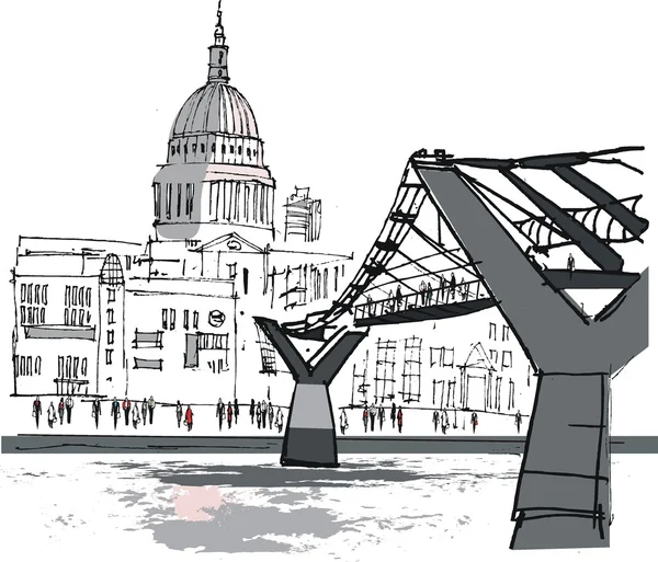 Vectorillustratie van voetgangers brug, rivier de Theems, Londen Engeland — Stockvector
