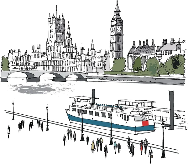 River thames ve westminster binalar vektör çizim — Stok Vektör