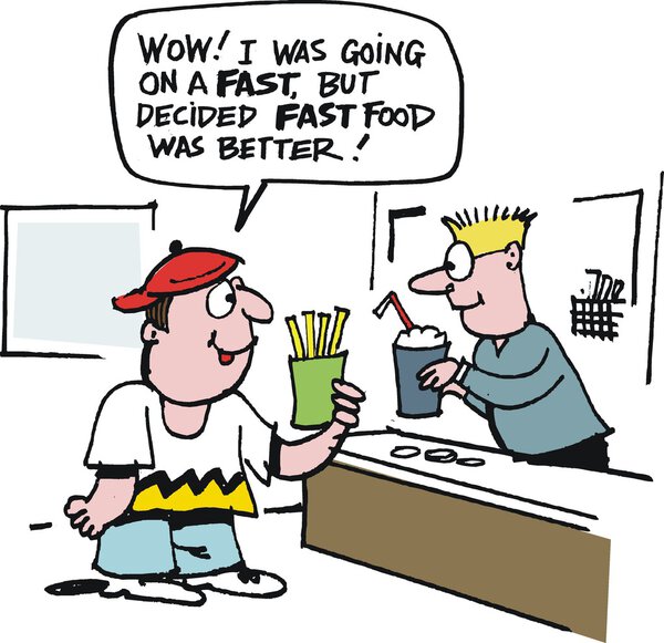 Vector cartoon of boy ordering fast food in restaurant