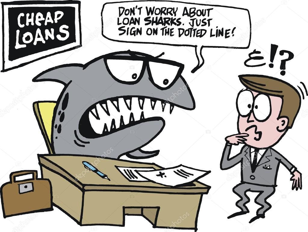 Vector cartoon of loan shark sitting at desk in office ...