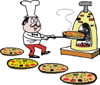 vektör karikatür pizza fırında yerleştirmeden Chef