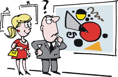 erkek ve kadın sanat resmi bakarak vektör karikatür