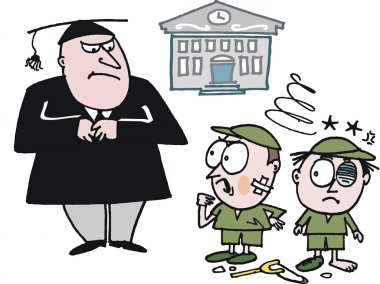 iki erkek yakalanma vektör karikatür okulu öğretmeni tarafından mücadele.