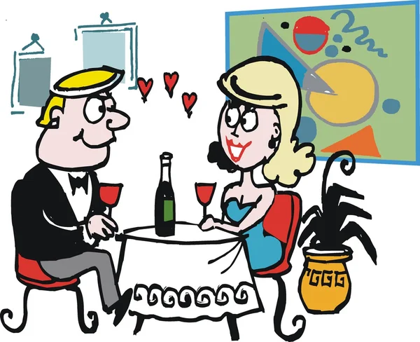 Vektor rajzfilm, a férfi és a nő romantikus vacsora — Stock Vector