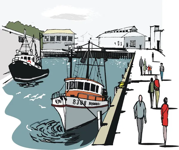 Ilustração vetorial de barcos de pesca em St.Abs, Escócia — Vetor de Stock