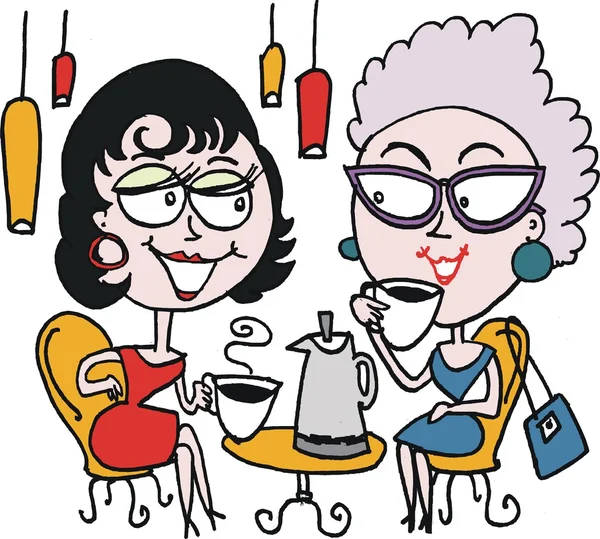 Vector de dibujos animados de dos mujeres tomando café — Vector de stock