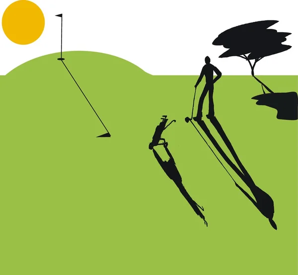 Ilustración vectorial del golfista jugando al atardecer con largas sombras — Vector de stock