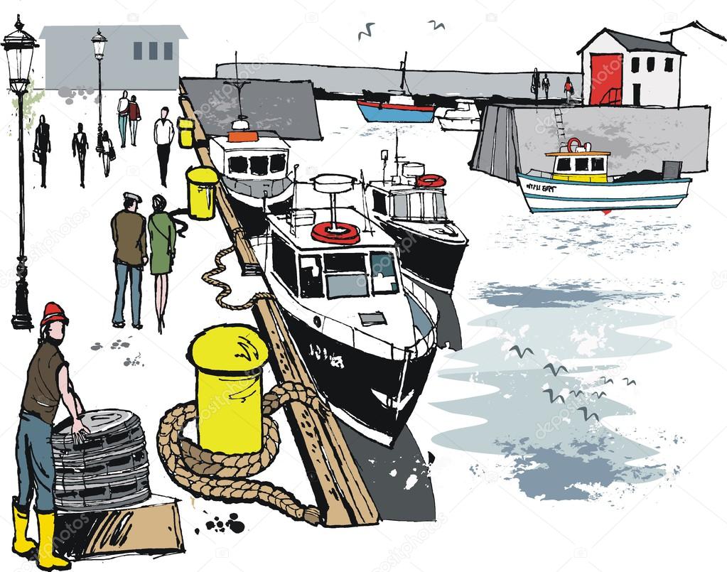 Vector illustration of fishing boats at St.Abs, Scotland