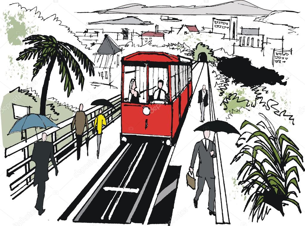 Vector illustration of cable car and , Wellington New Zealand