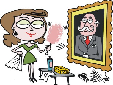 vektör karikatür temizlik örümcek ağları ve örümcekler eski resim gelen kadın