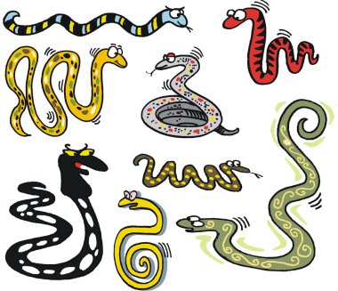 Vector cartoon showing group of snakes clipart