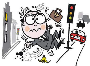 muz kabuğu şehirdeki sokak üzerinde kaymasını işadamı vektör karikatür
